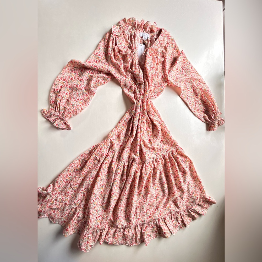 NEW LABELRAIL X COLLYER TWINS Floral Midi Ruffle Dress Size 8